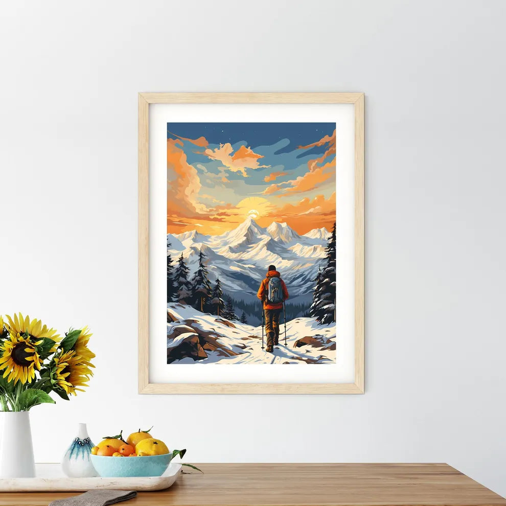 A Person Hiking In The Mountains Art Prin - Kitchen Hangings
