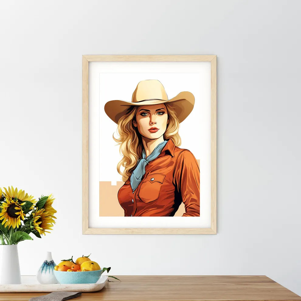 A Woman Wearing A Cowboy Hat Art Prin - Kitchen Hangings