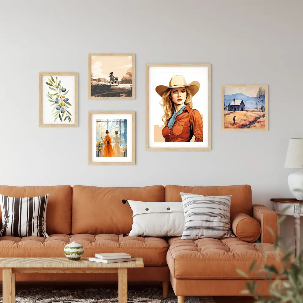 A Woman Wearing A Cowboy Hat Art Prin Framed Print