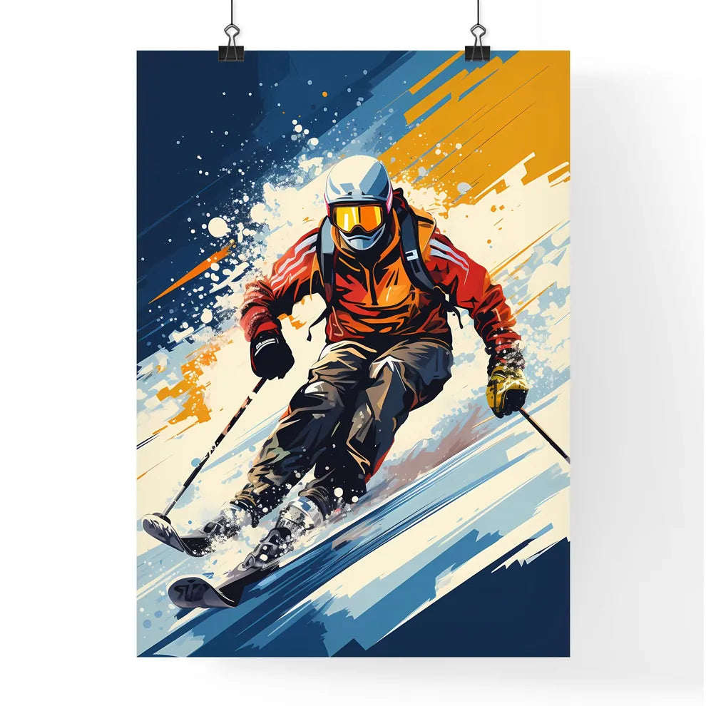 A Person Skiing Down A Slope Art Prin Poster