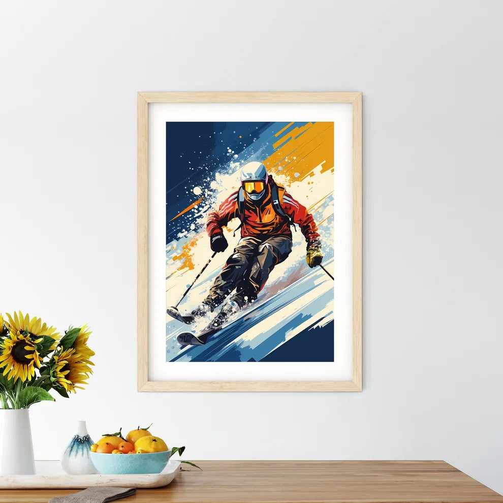A Person Skiing Down A Slope Art Prin - Kitchen Hangings