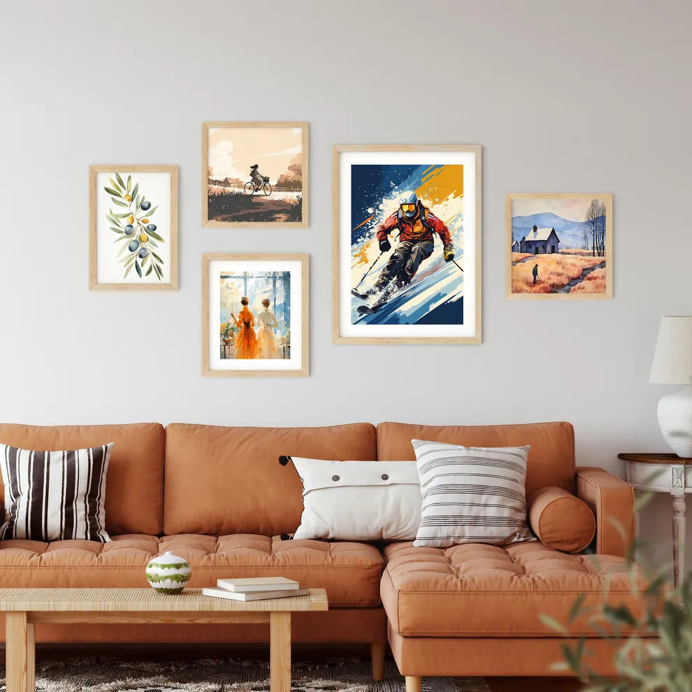 A Person Skiing Down A Slope Art Prin Framed Print