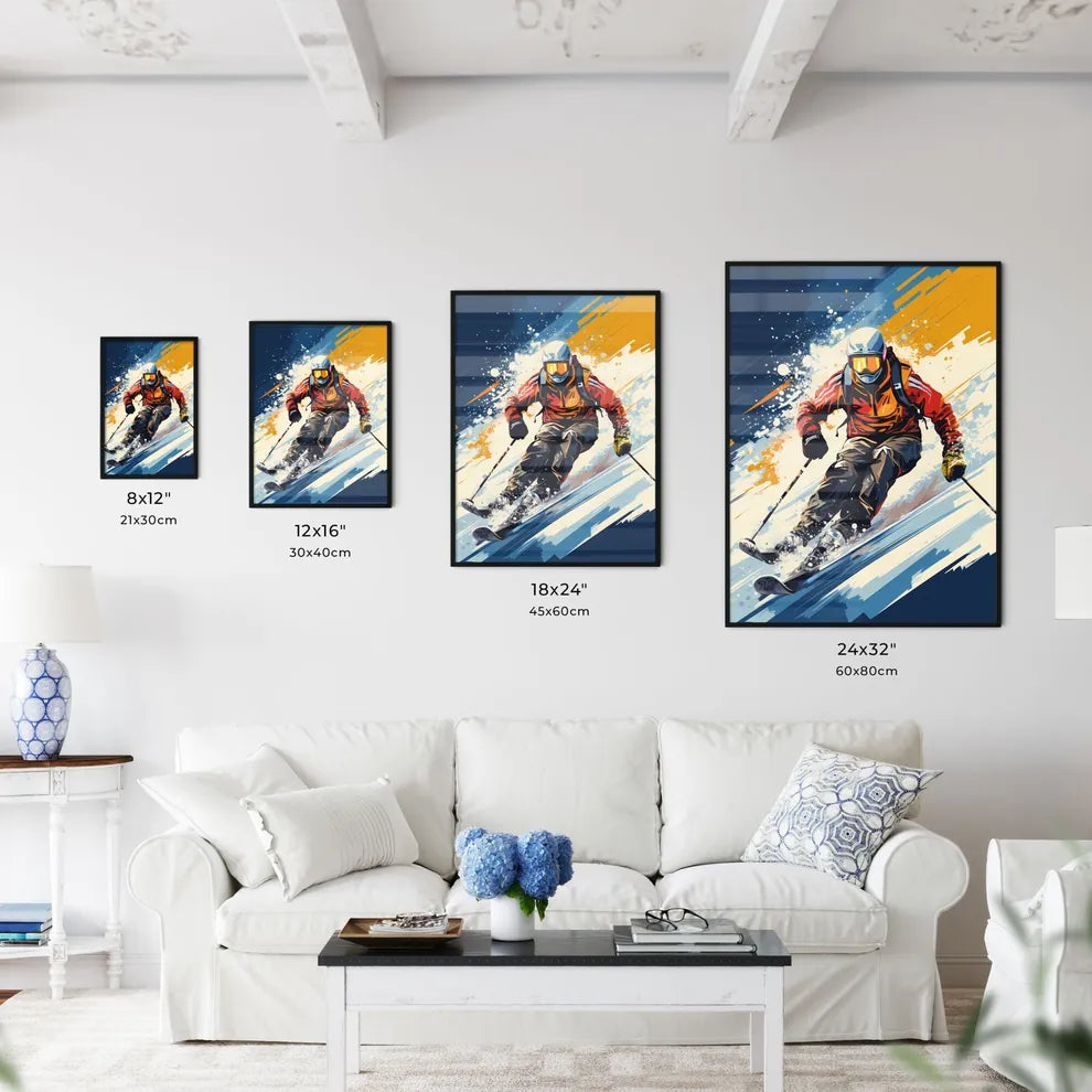 A Person Skiing Down A Slope Art Prin Wall Art