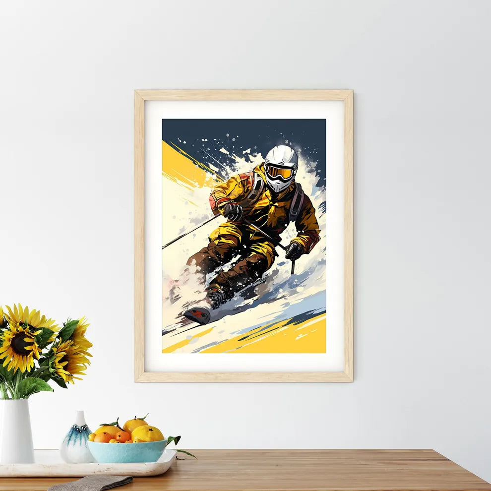 A Person Skiing Down A Mountain Art Prin - Kitchen Hangings