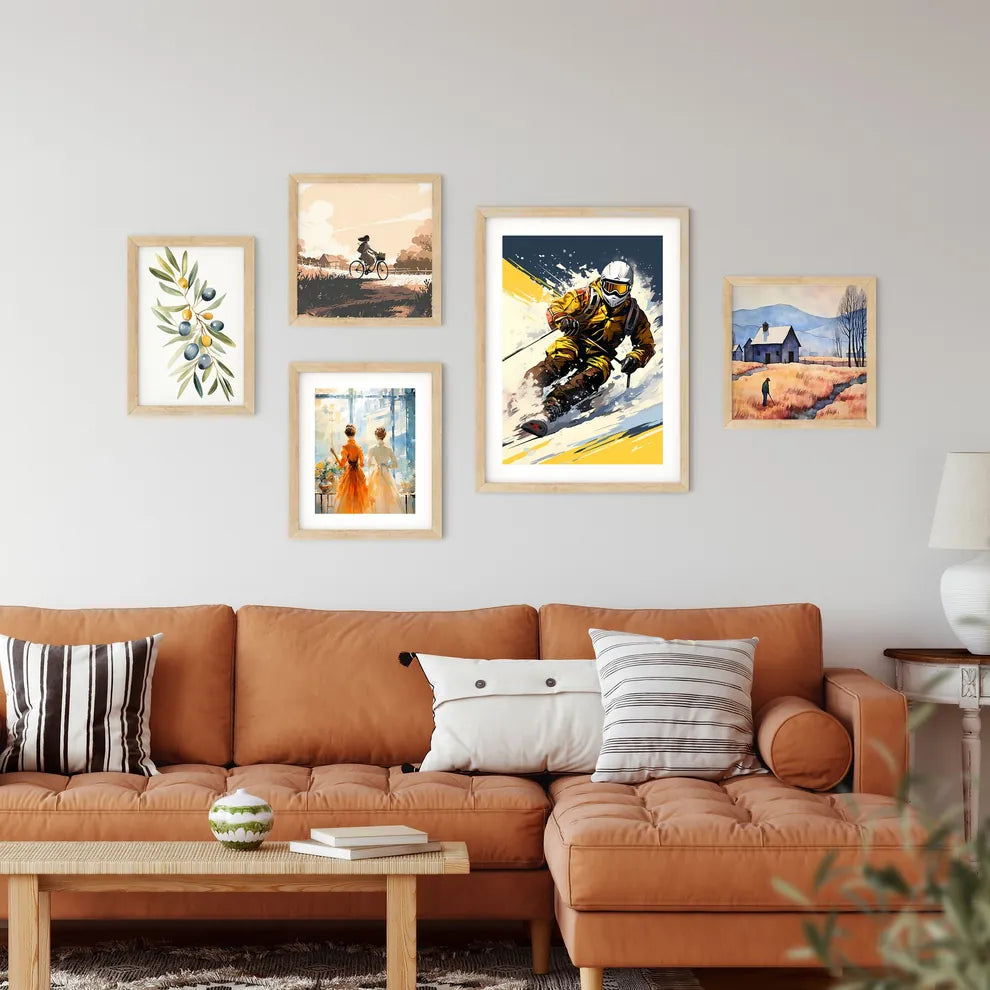 A Person Skiing Down A Mountain Art Prin Framed Print