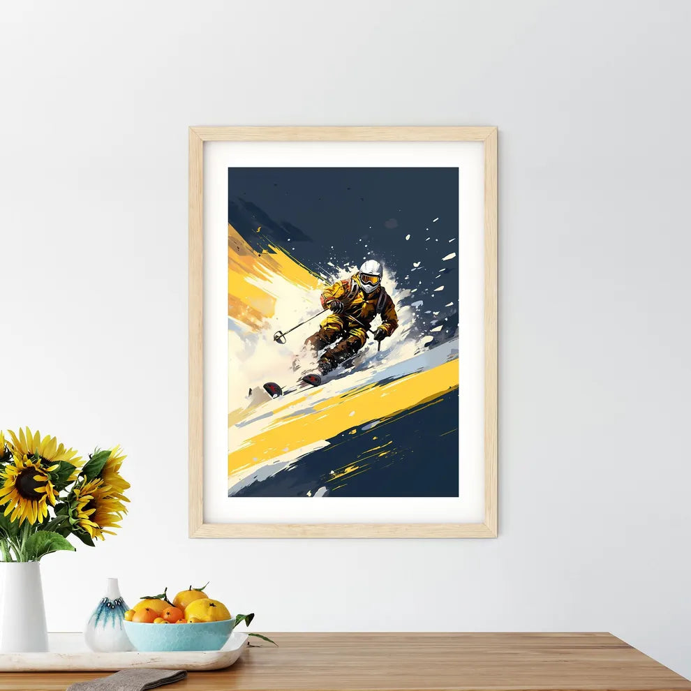 A Person Skiing Down A Mountain Art Prin - Kitchen Hangings
