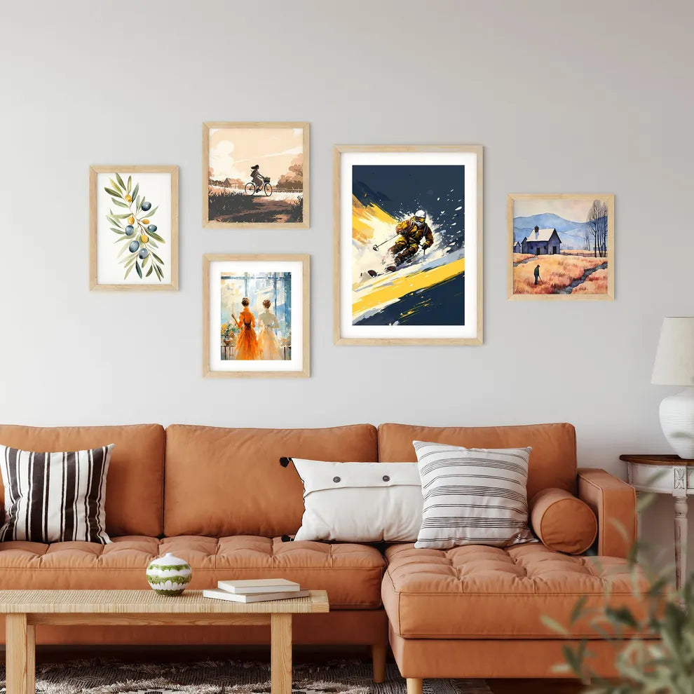 A Person Skiing Down A Mountain Art Prin Framed Print