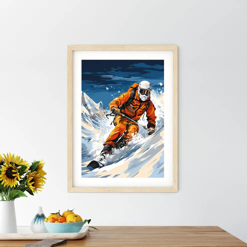 A Person Skiing Down A Mountain Art Prin - Kitchen Hangings