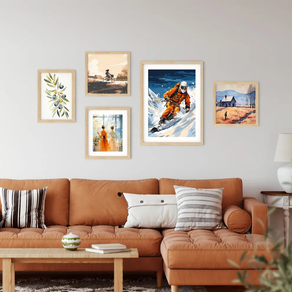 A Person Skiing Down A Mountain Art Prin Framed Print