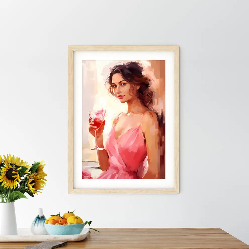 A Woman Holding A Glass Of Wine Art Prin - Kitchen Hangings