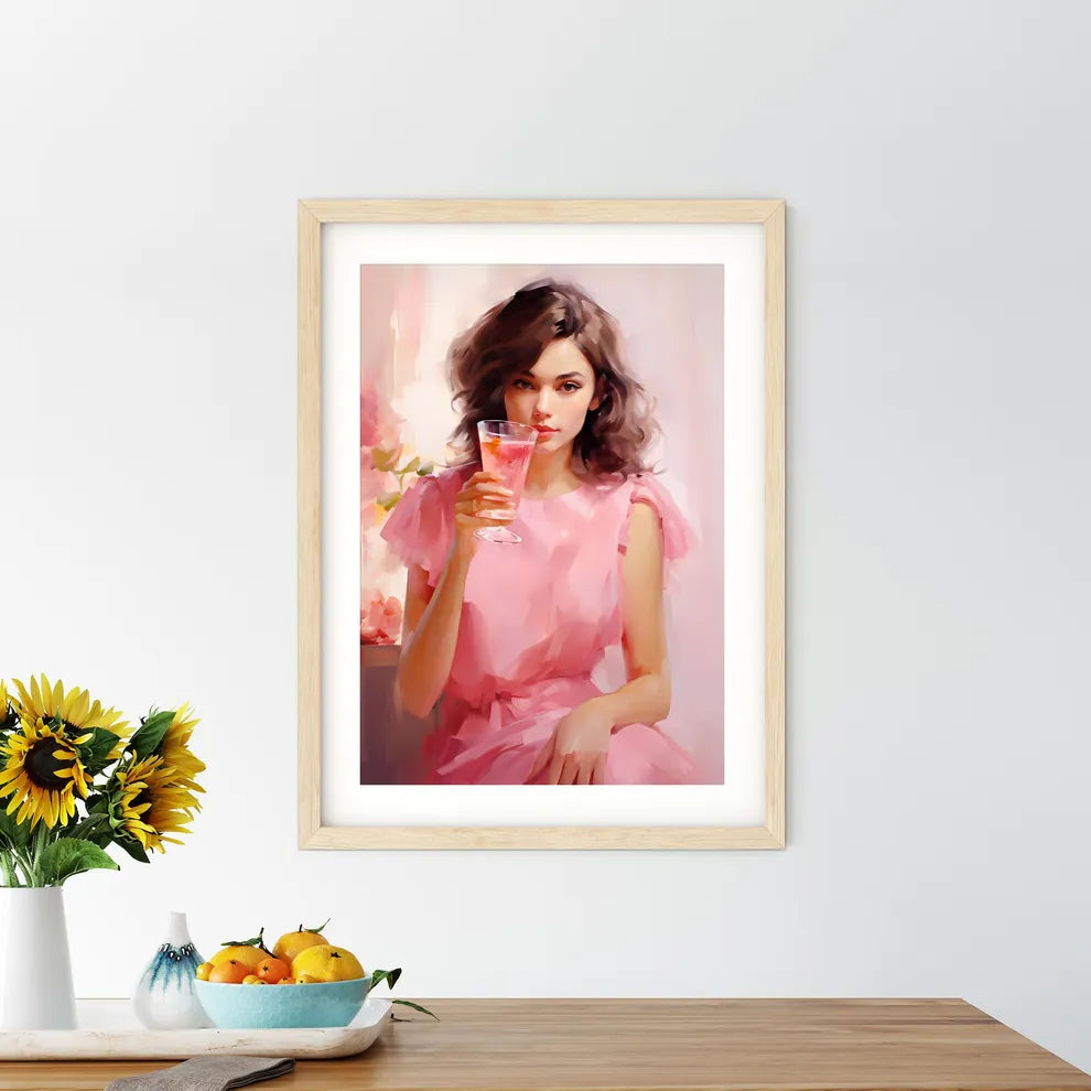 A Woman Holding A Glass Of Liquid Art Prin - Kitchen Hangings