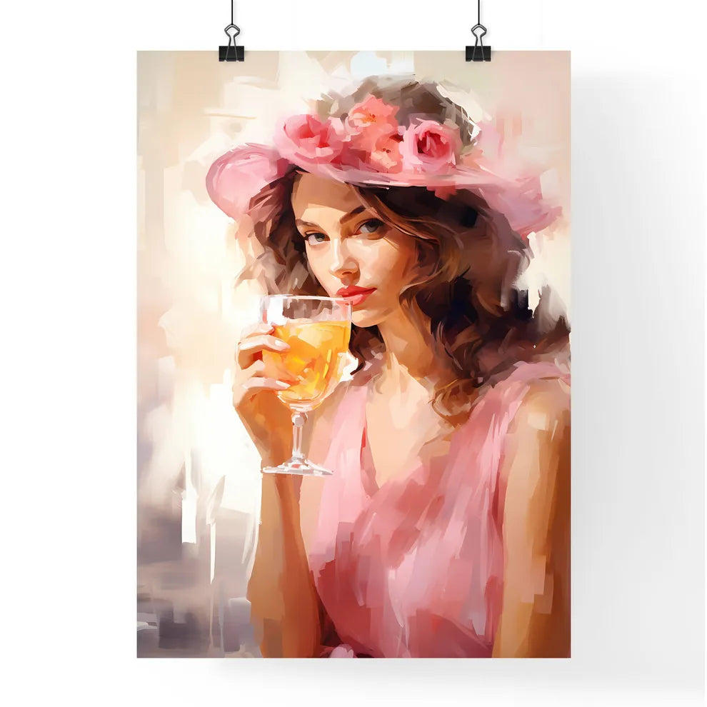 A Woman Wearing A Hat And Holding A Glass Of Poster