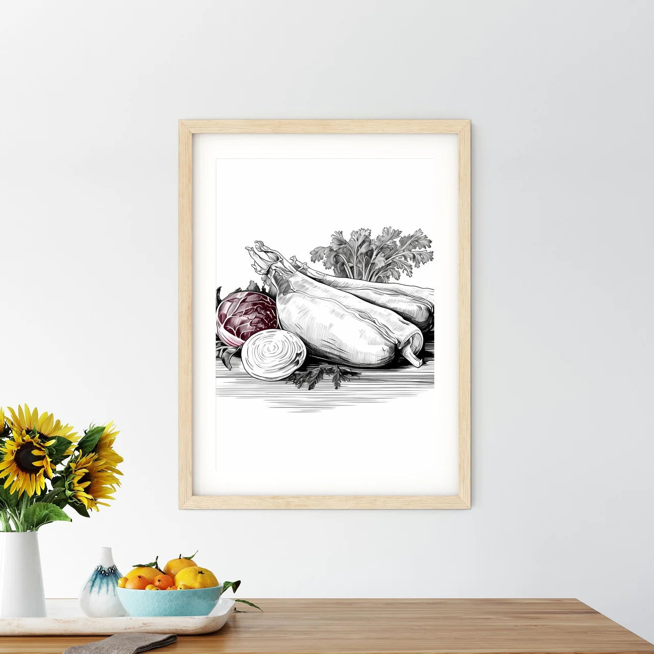 Drawing Of Vegetables On A Cutting Board Art - Kitchen Hangings
