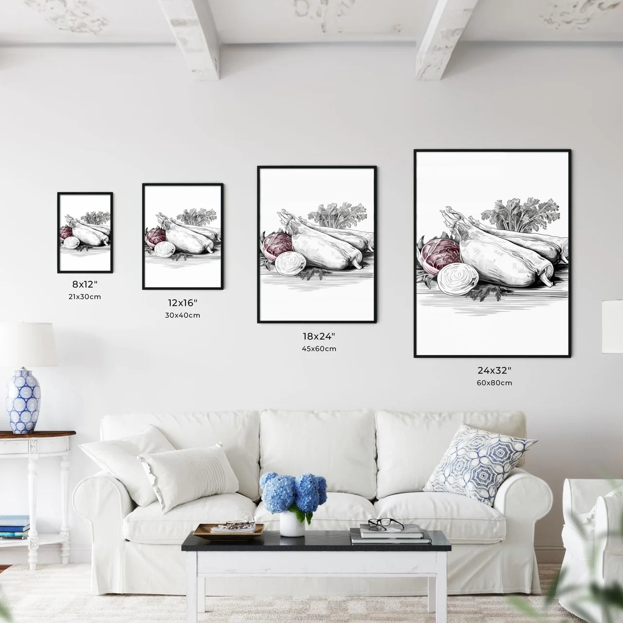 Drawing Of Vegetables On A Cutting Board Art Wall Art