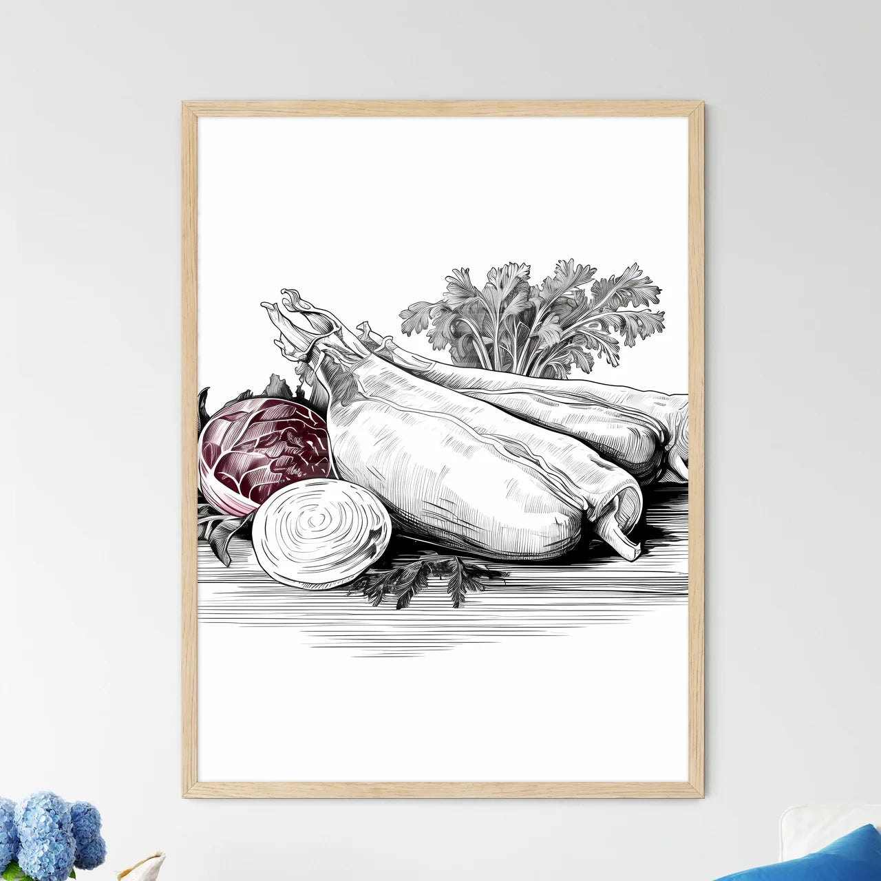 Drawing Of Vegetables On A Cutting Board Art - Framed Art Print