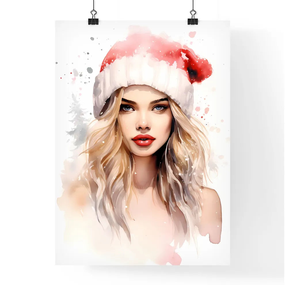 Watercolor Of A Woman Wearing A Santa Hat Ar Poster