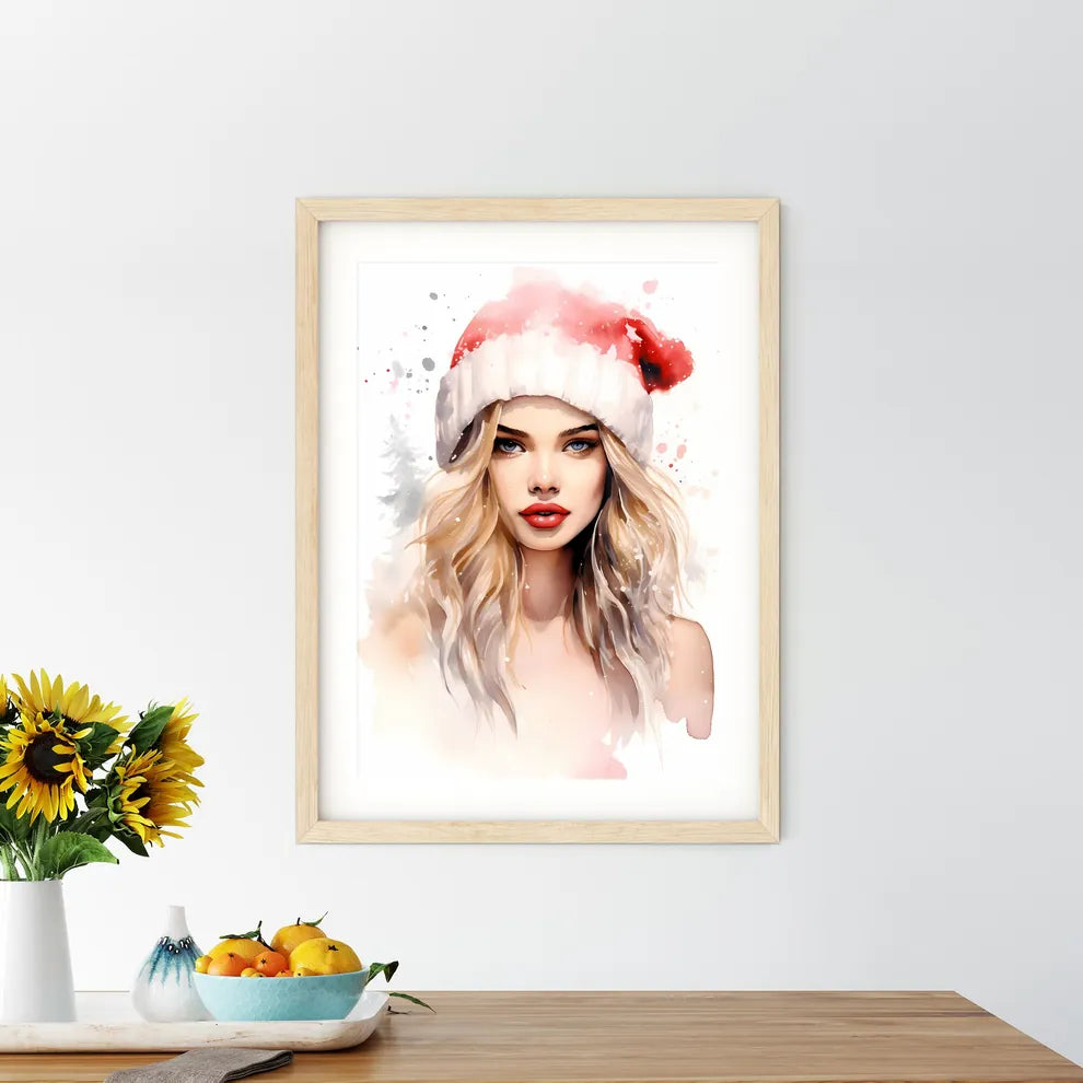 Watercolor Of A Woman Wearing A Santa Hat Ar - Kitchen Hangings