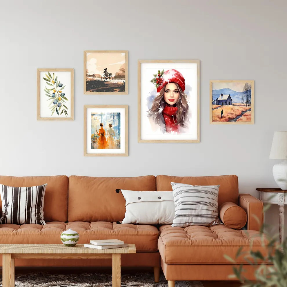 Woman Wearing A Red Hat And Scarf Art Prin Framed Print