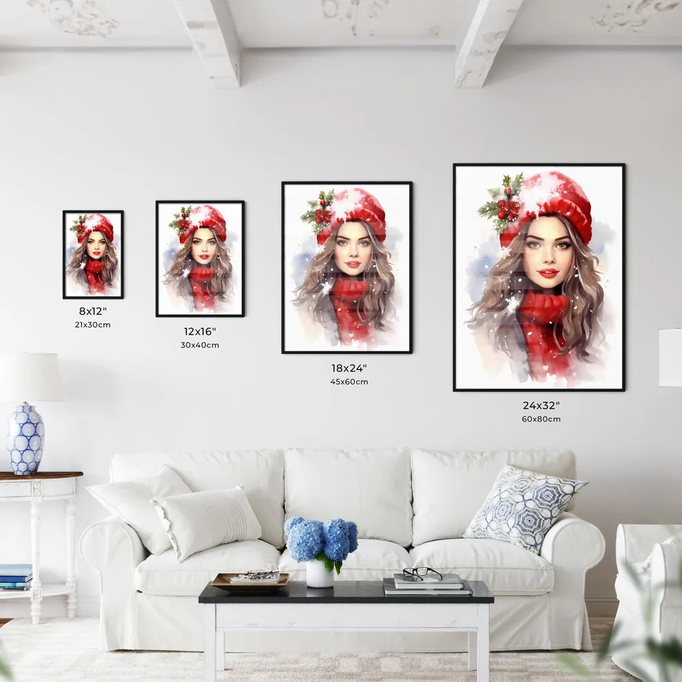 Woman Wearing A Red Hat And Scarf Art Prin Wall Art