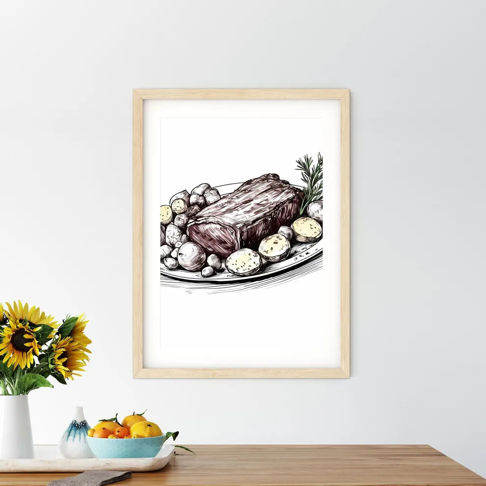 Plate Of Meat And Potatoes Art Prin - Kitchen Hangings