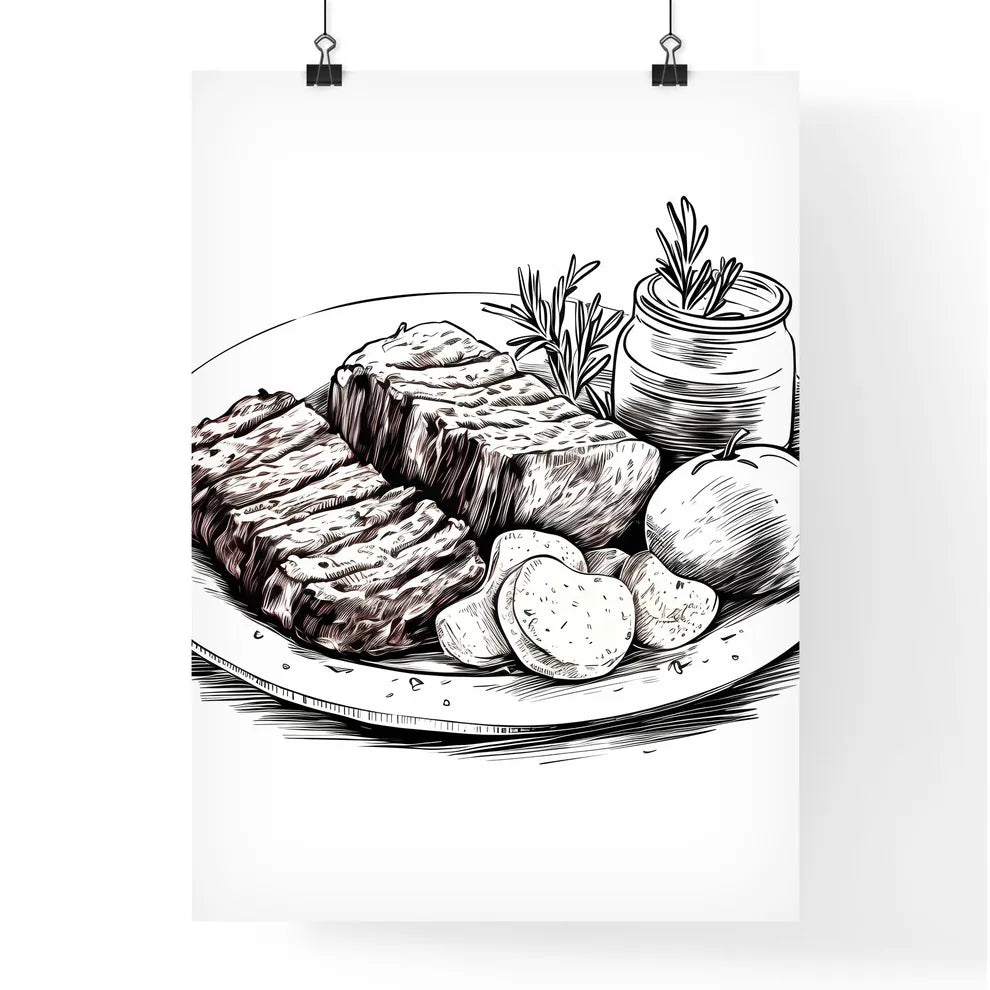 Plate Of Food With Meat And Potatoes Art Pri Poster