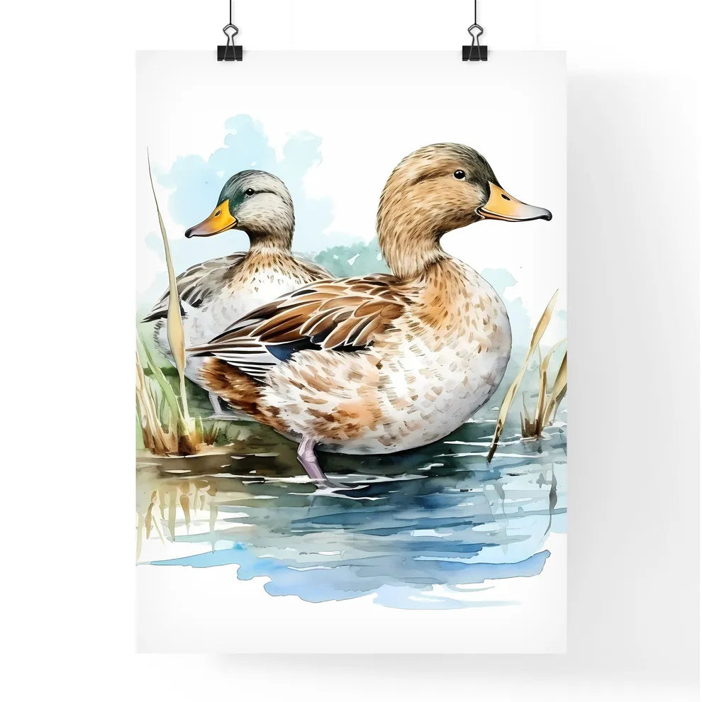 Watercolor Of Ducks In The Wa Poster
