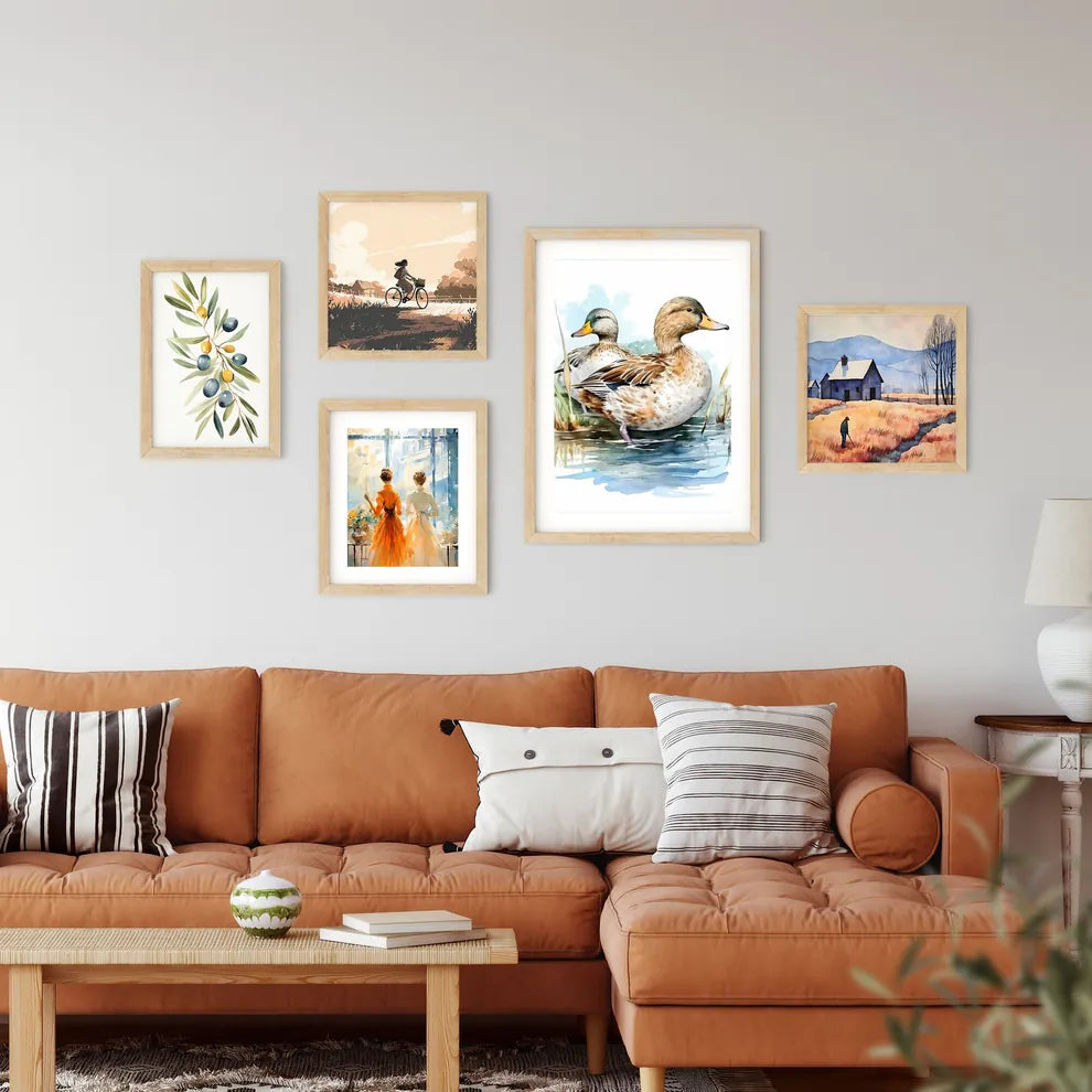 Watercolor Of Ducks In The Wa Framed Print