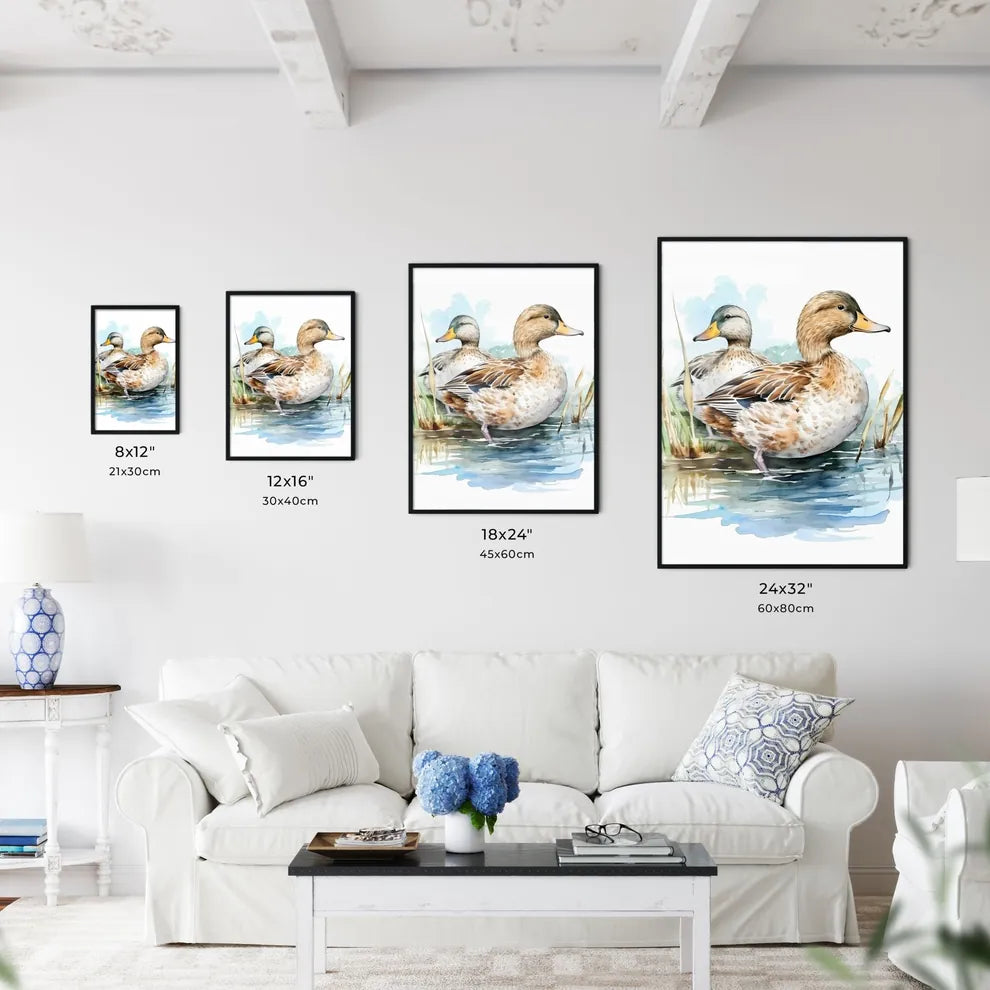Watercolor Of Ducks In The Wa Art Print