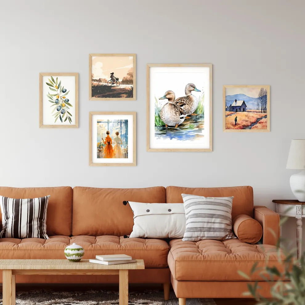 Watercolor Of Two Ducks Stand Framed Print