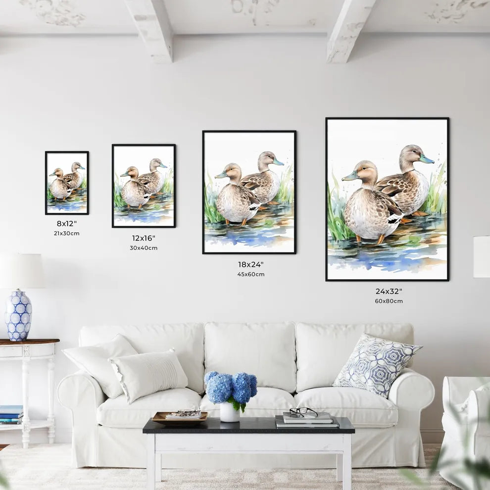 Watercolor Of Two Ducks Stand Art Print