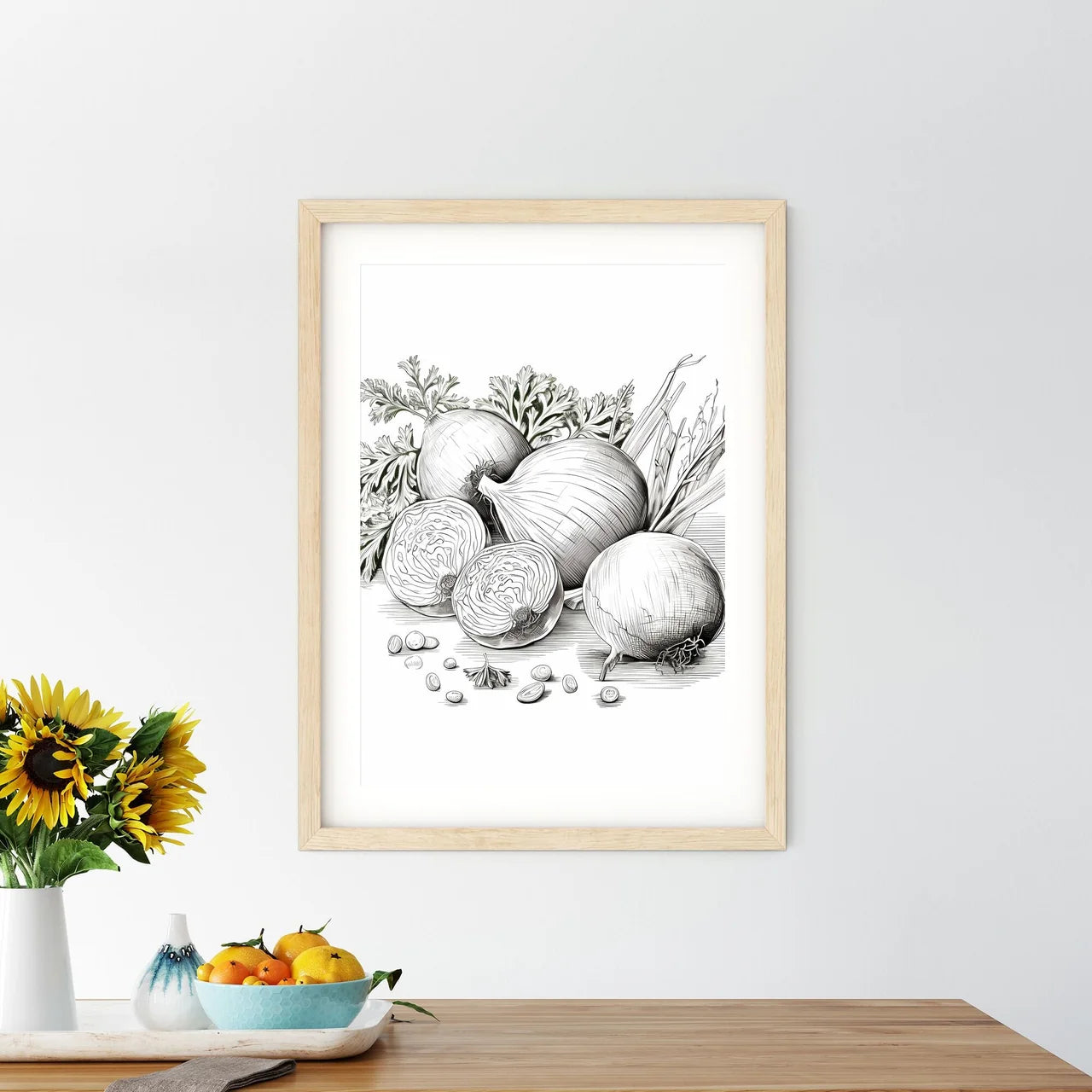 Drawing Of Onions And Parsley Art Prin - Kitchen Hangings