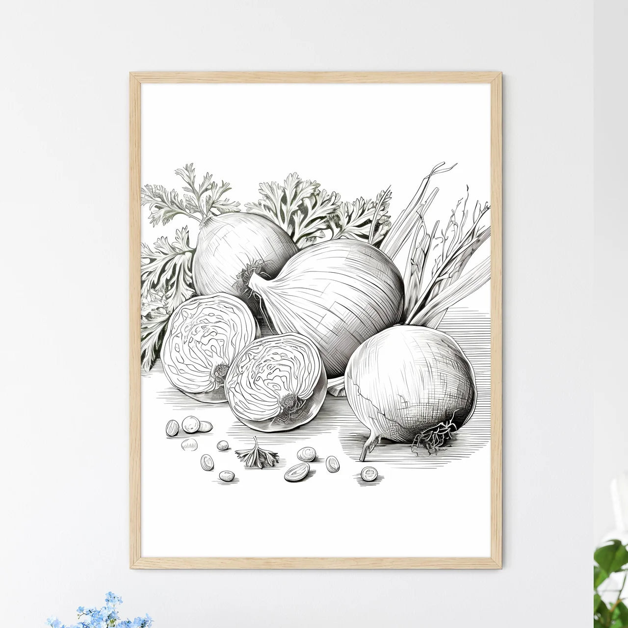 Drawing Of Onions And Parsley Art Prin - Framed Art Print