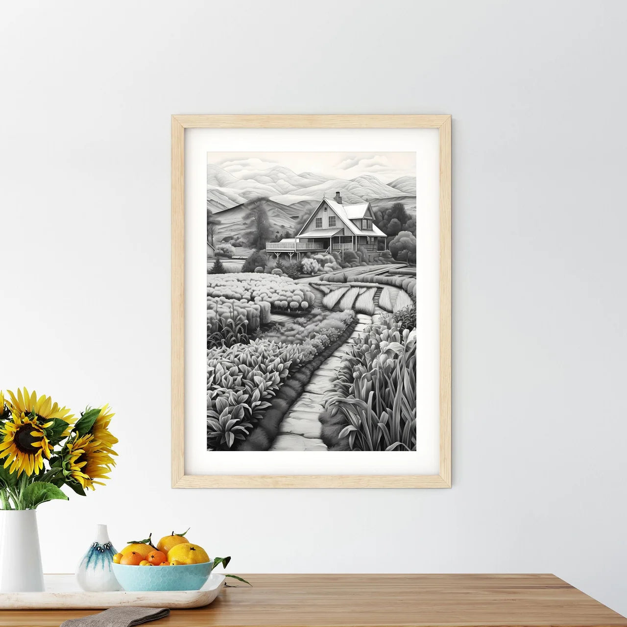 House In A Field Of Flowers Art Print Size Chart