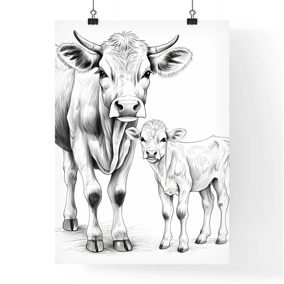 Cow And Calf Sketch Art Print Poster