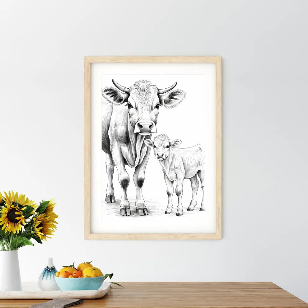 Cow And Calf Sketch Art Print Size Chart