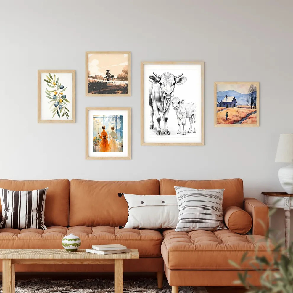 Cow And Calf Sketch Art Print Framed Print