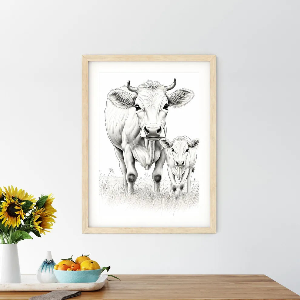 Cow And Calf In A Field Art P Size Chart