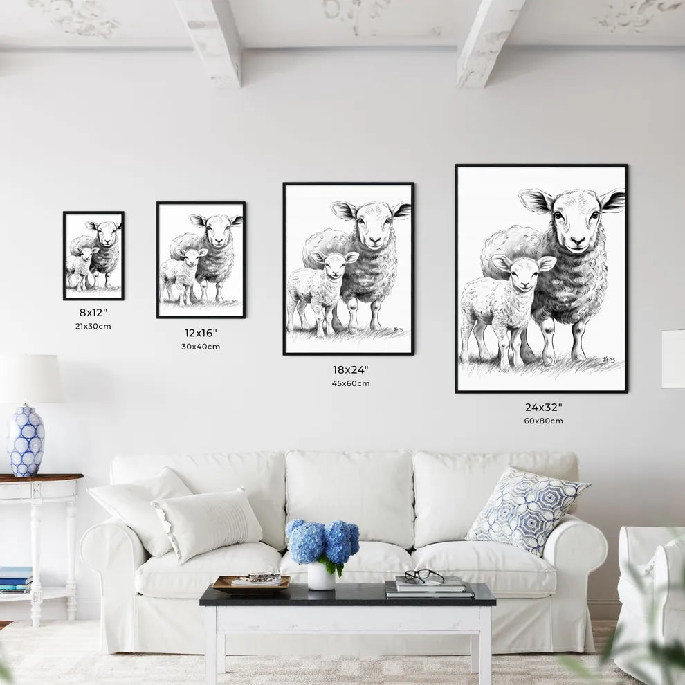 Sheep Standing Next To Each O Art Print