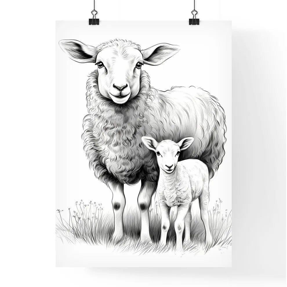 Sheep Standing Next To A Baby Poster