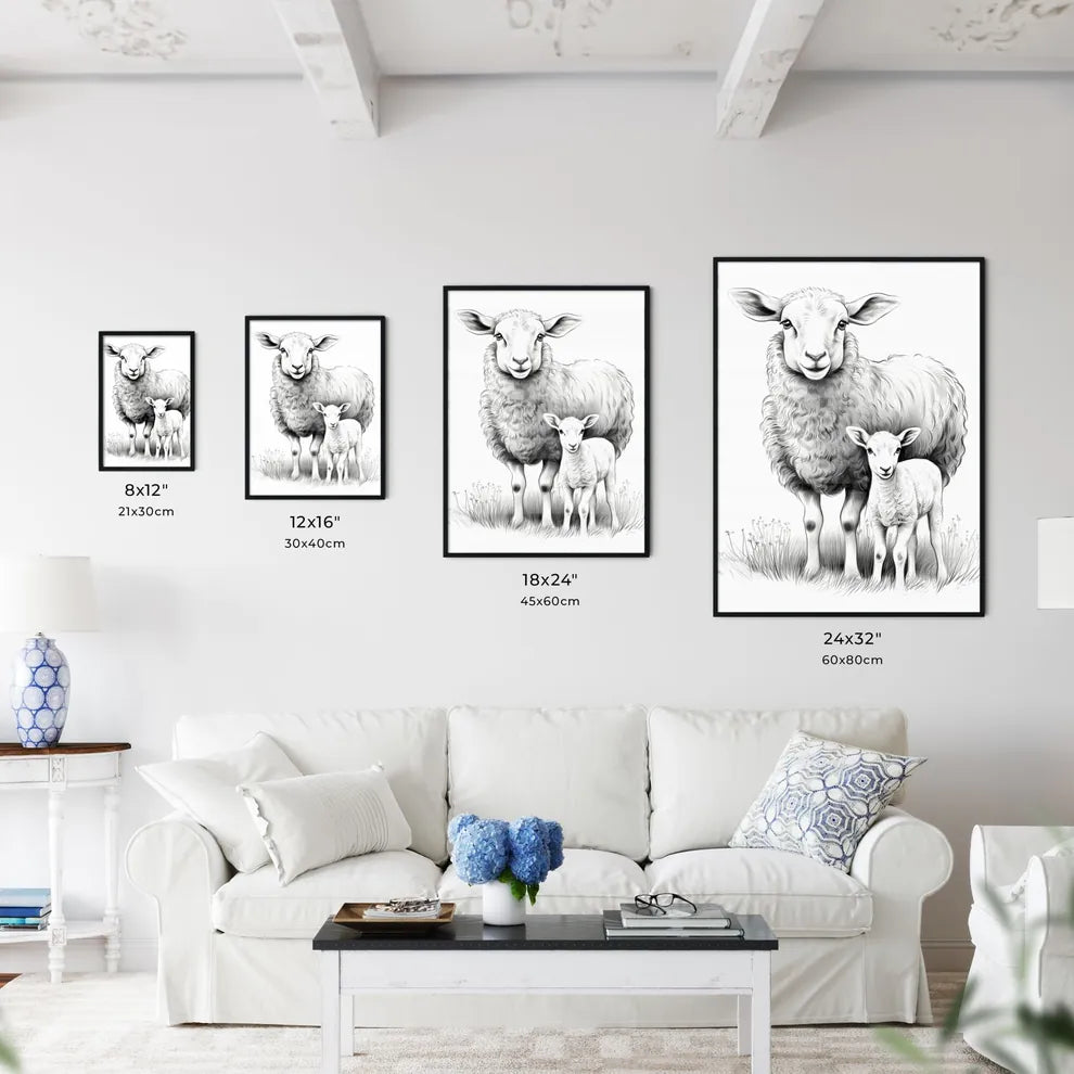 Sheep Standing Next To A Baby Art Print