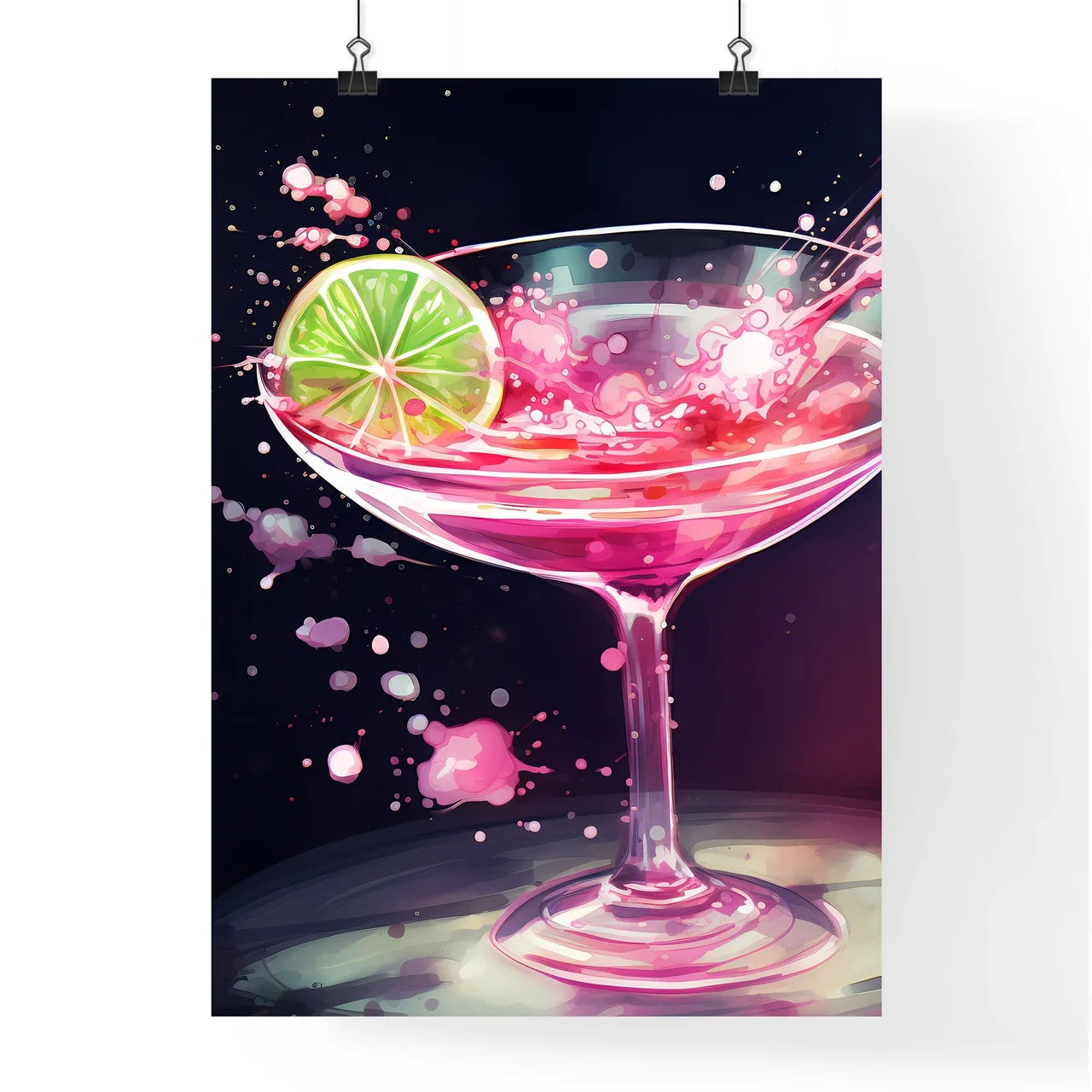Pink Drink With A Lime Slice In It Art Prin Poster