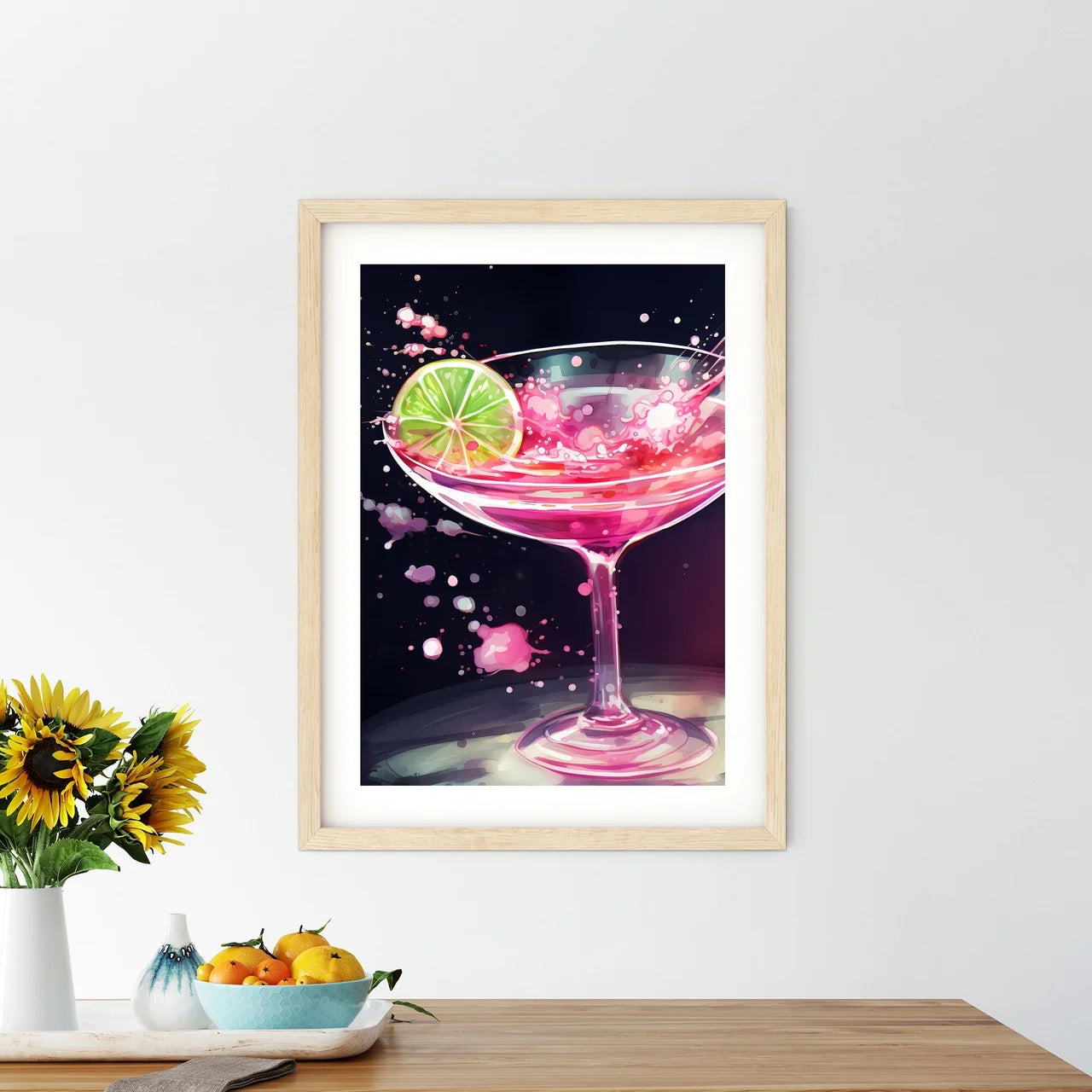 Pink Drink With A Lime Slice In It Art Prin - Kitchen Hangings