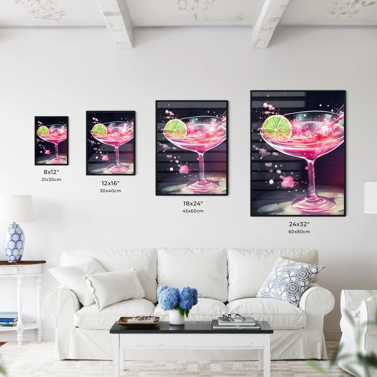 Pink Drink With A Lime Slice In It Art Prin Wall Art