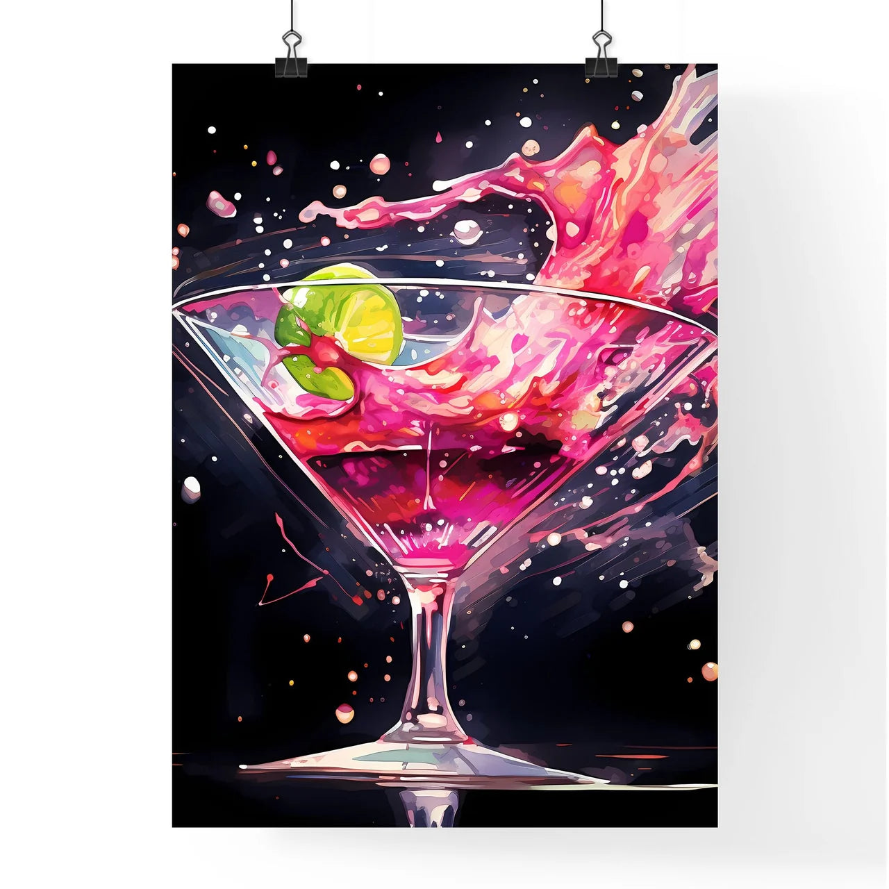 Pink Liquid Splashing In A Martini Glass Art Poster
