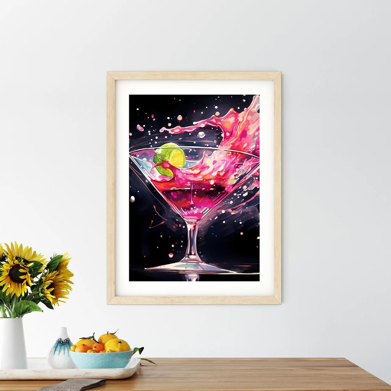 Pink Liquid Splashing In A Martini Glass Art - Kitchen Hangings