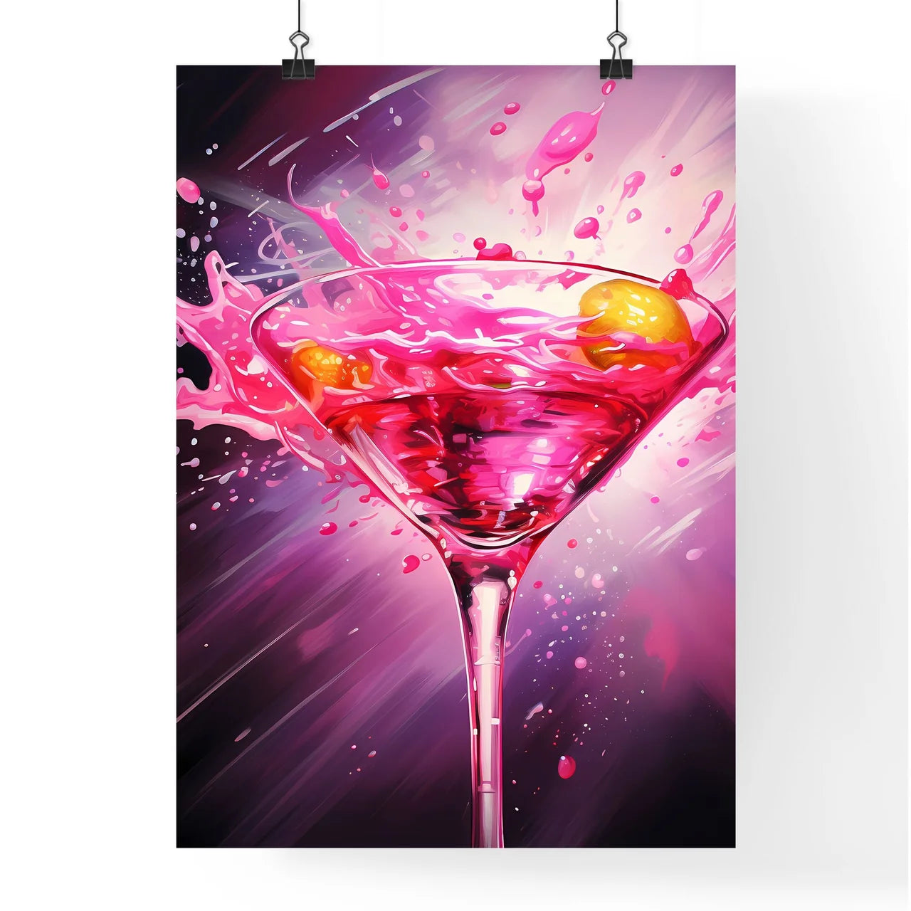 Pink Liquid Splashing In A Martini Glass Art Poster
