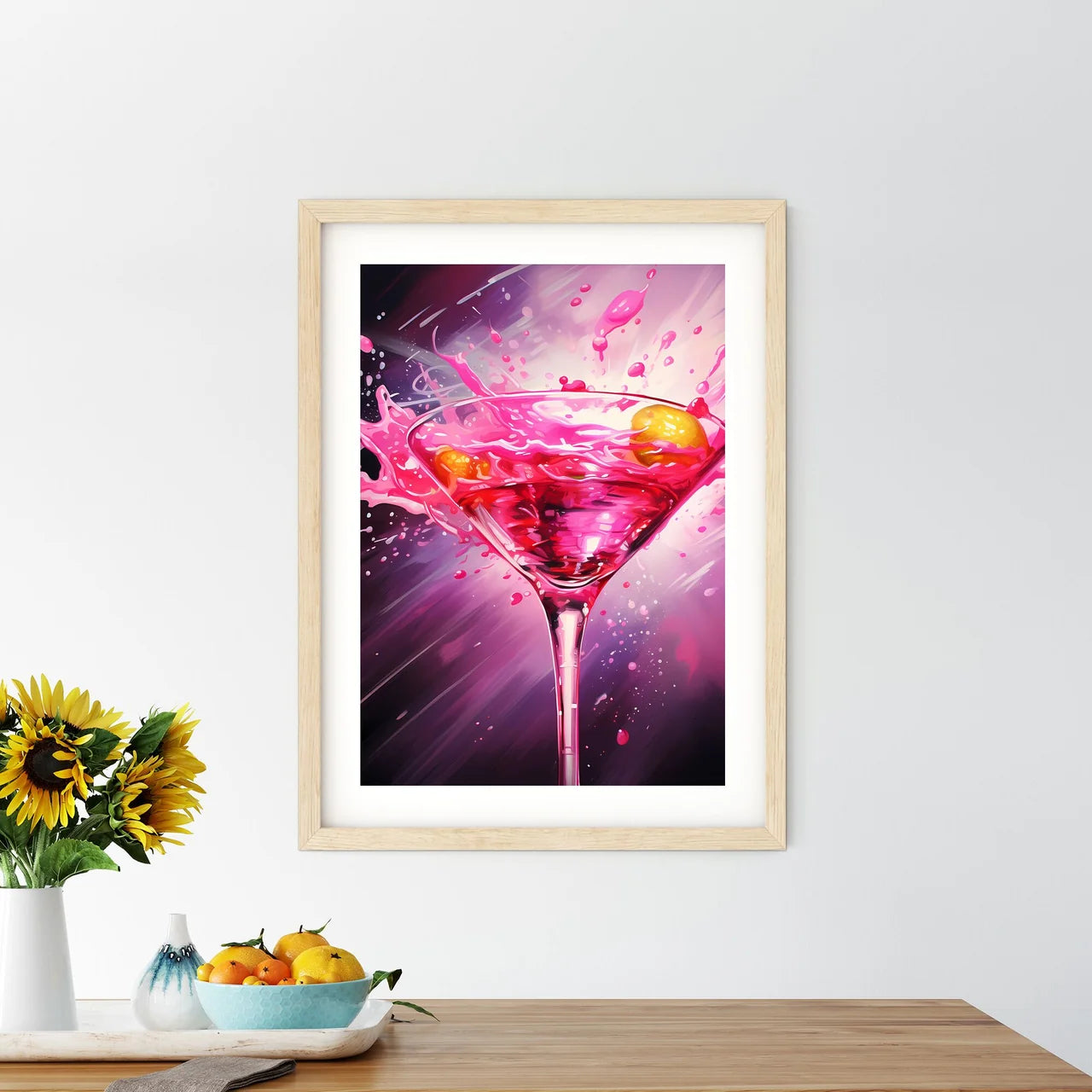 Pink Liquid Splashing In A Martini Glass Art - Kitchen Hangings