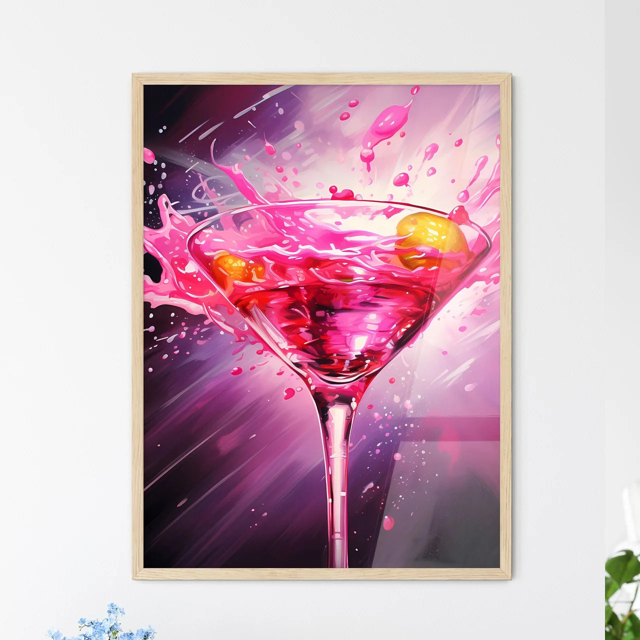 Pink Liquid Splashing In A Martini Glass Art - Framed Art Print