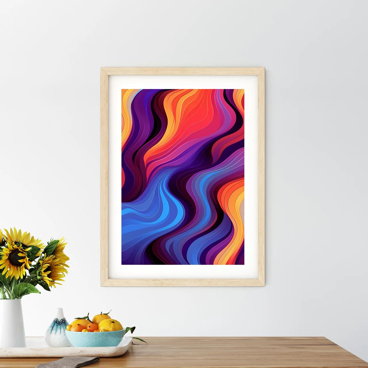 Colorful Background With Wavy Lines Art Prin - Kitchen Hangings