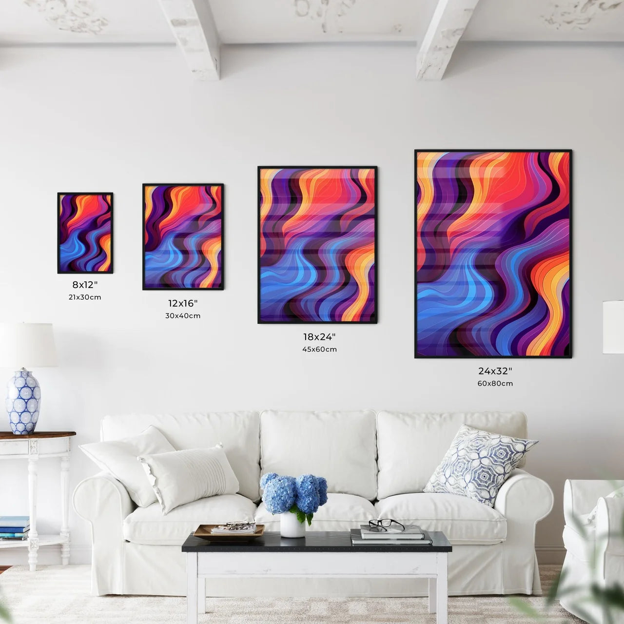 Colorful Background With Wavy Lines Art Prin Wall Art